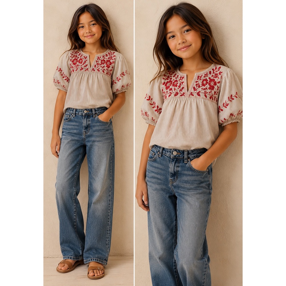 Cat & Jack Kids Straight Leg Stretch Jeans Medium Wash Blue Size 14